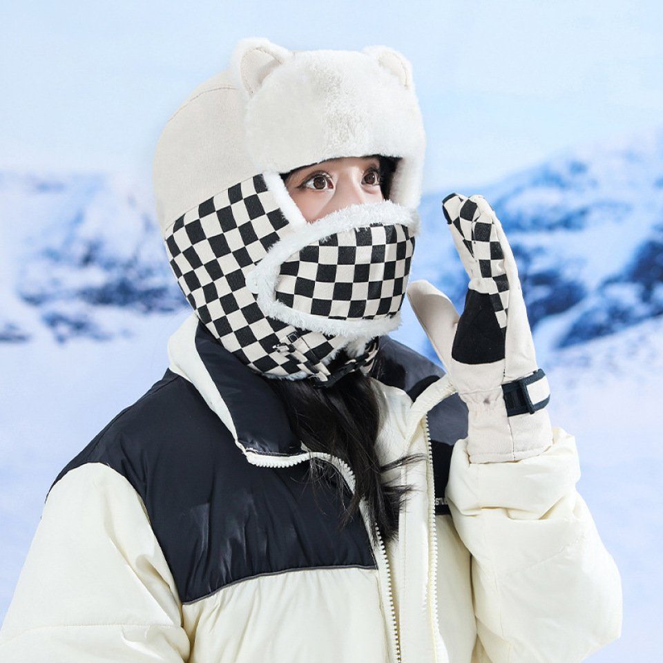 Radfahren, Neue Wintermütze Damen, white Handschuhe, Für Mütze Blusmart Maske, Skimütze hat