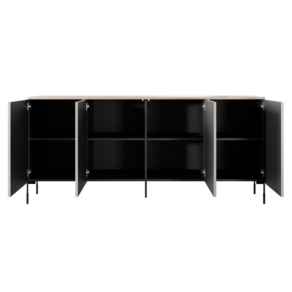 Lomadox Sideboard SPLIT-141, kaschmir matt 204 cm breit 4-türig Softclose Push-to-open Metallfüße