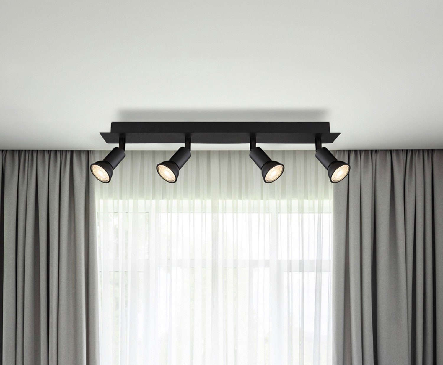 GLOBO LIGHTING Deckenstrahler DREW, 4-flammig, Schwarz, Breite 50 cm, Metall, ohne Leuchtmittel, Deckenlampe