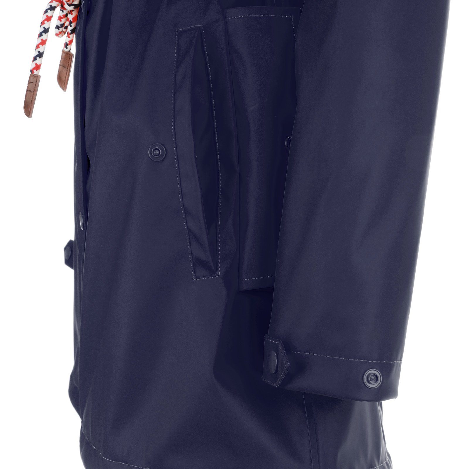 modAS Regenjacke Damen Regenmantel marine aus PU - Jacke Teddy-Fleece-Futter Wasserdichte mit
