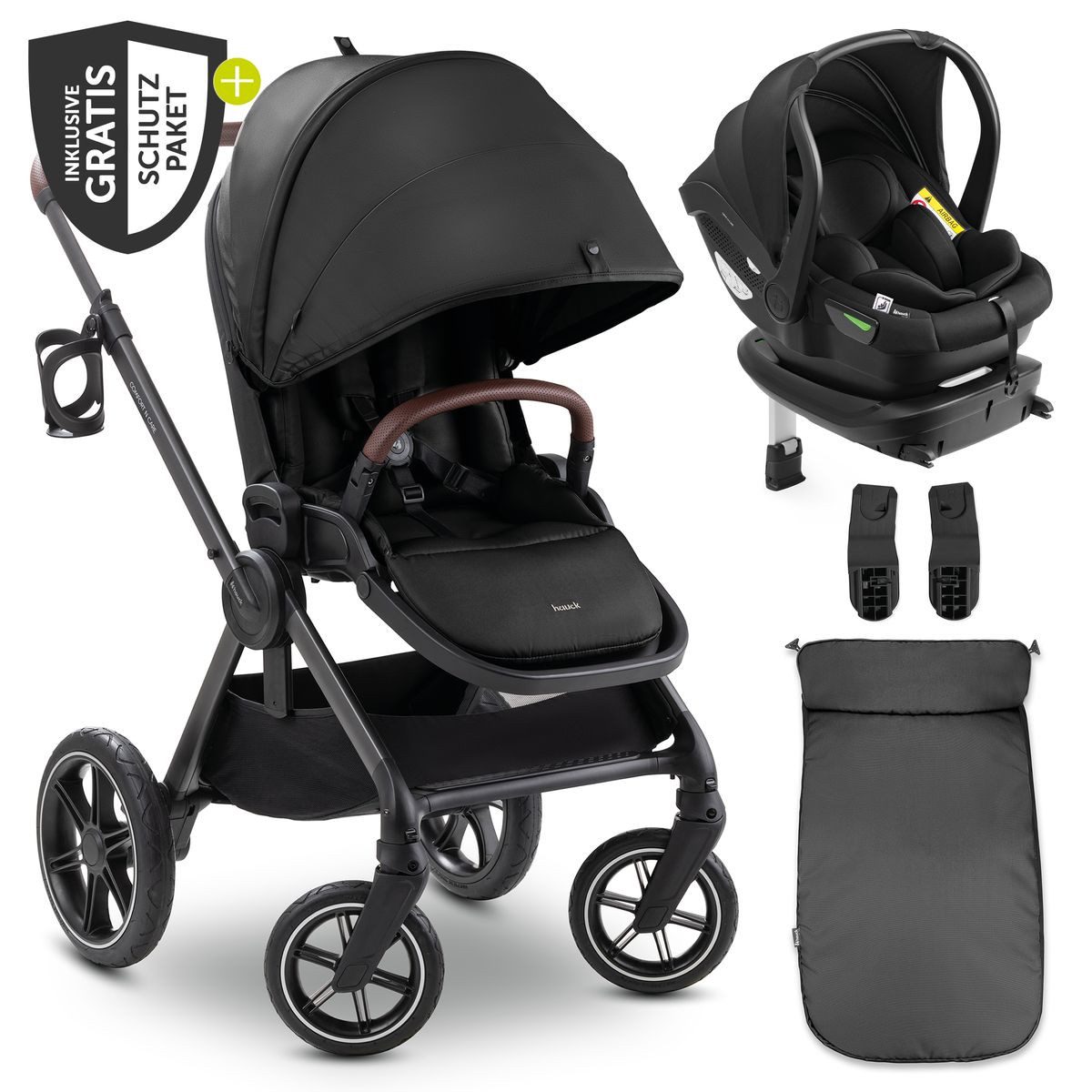 Hauck Kinder-Buggy Comfort N Care 3in1 Travel Set - Black, Sportwagen mit Liegefunktion, Babyschale, Isofix-Basis & Zubehör