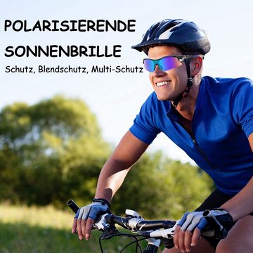 KINSI Fahrradbrille Radsportbrille, polarisierte Sonnenbrille, Sportbrille, Radsportbrille, UV-400-Schutz für Männer und Frauen mit 4 austauschbaren Gläsern