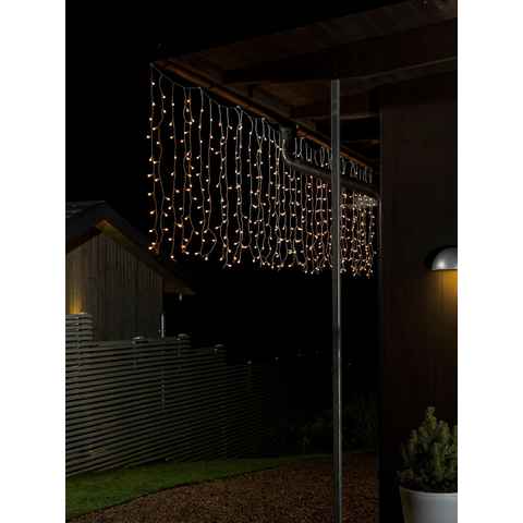 KONSTSMIDE LED-Lichtervorhang Weihnachtsdeko aussen, 400-flammig, LED Lichtervorhang, mit weißen Globes, 400 warm weiße Dioden