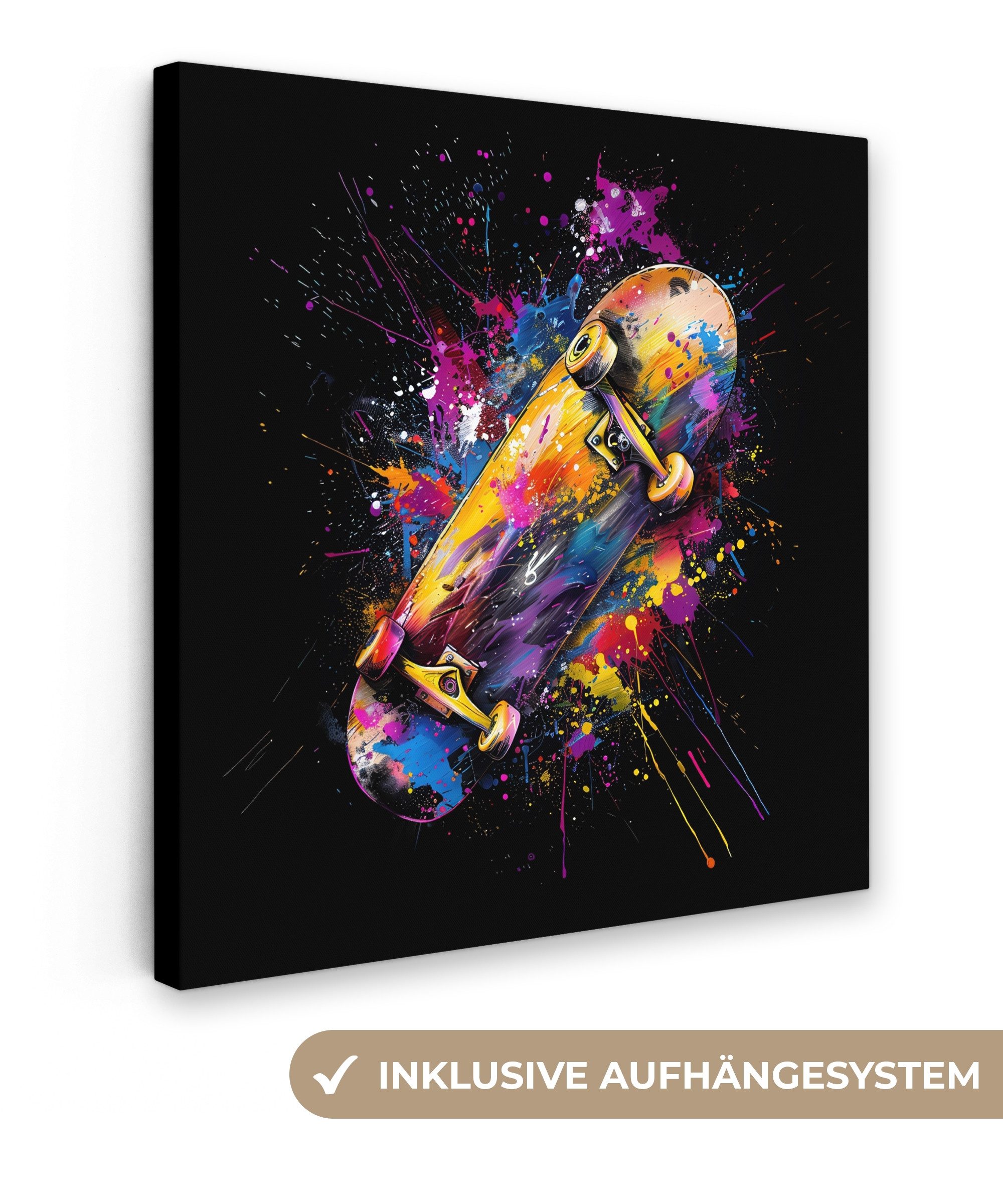OneMillionCanvasses® Leinwandbild Graffiti - Sport - Skateboard - Skaten, Fotodruck (1 St), Wandbild, Deko Schlafzimmer Wohnzimmer Flur 20x20 cm