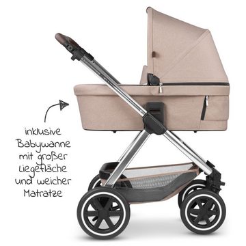 ABC Design Kombi-Kinderwagen Samba - Pure Edition - Grain, 2in1 Kinderwagen Buggy Set inkl. Babywanne, Sportsitz, Regenschutz