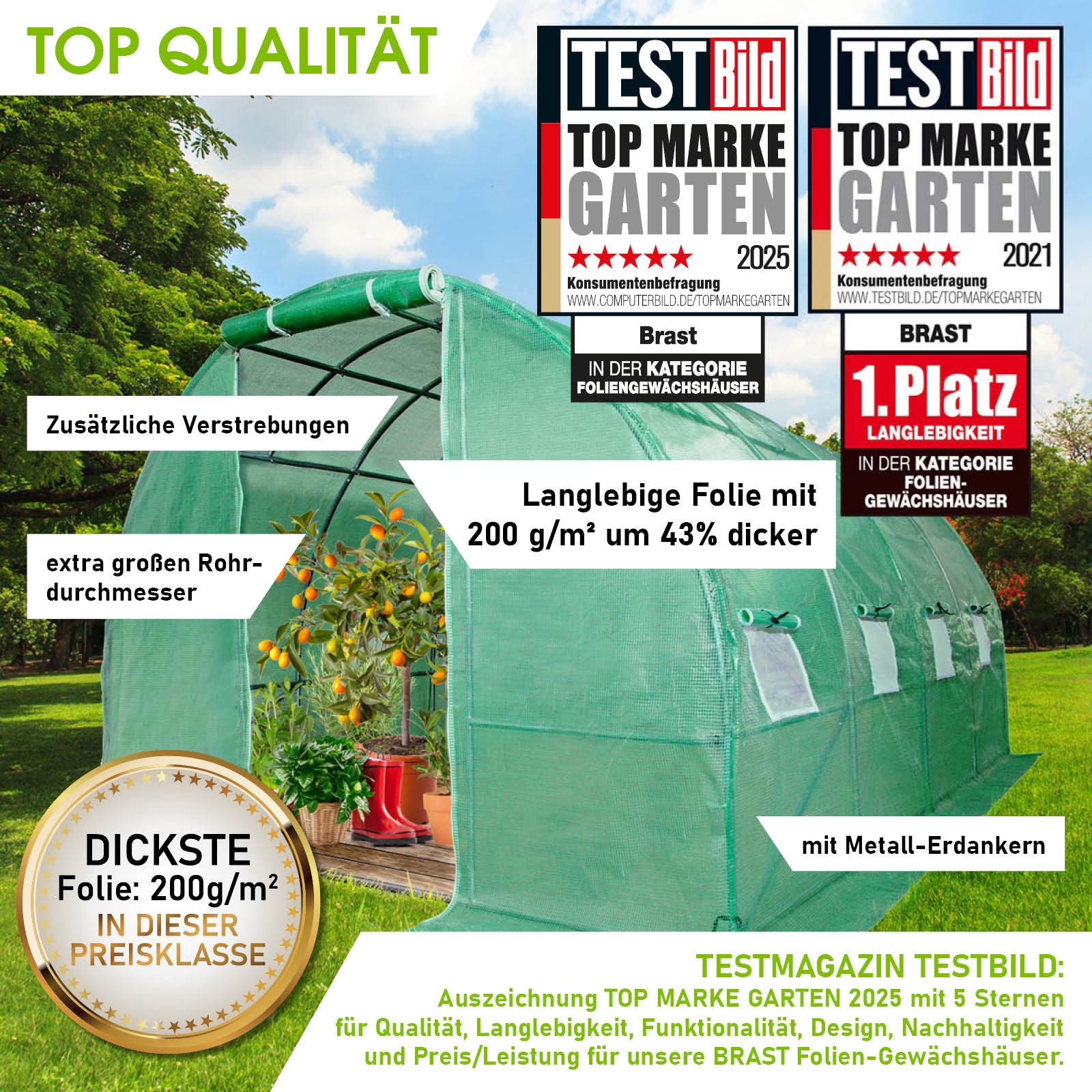 BRAST Foliengewächshaus mit Stahlfundament, 4 Größen, Erdanker, BxTxH: 300 günstig online kaufen