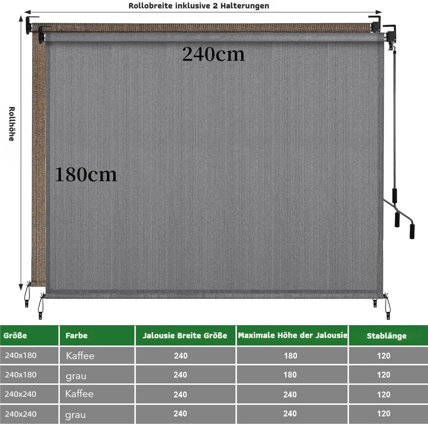 TLGREEN Senkrechtmarkise Vertikalmarkise,HDPE-Schattentuch (für Terrassenpergola,Balkonmarkise, 2-St., Aluminiumrohr mit kabelloser Kurbelbedienung) für Balkon, – Bild 2 von 5