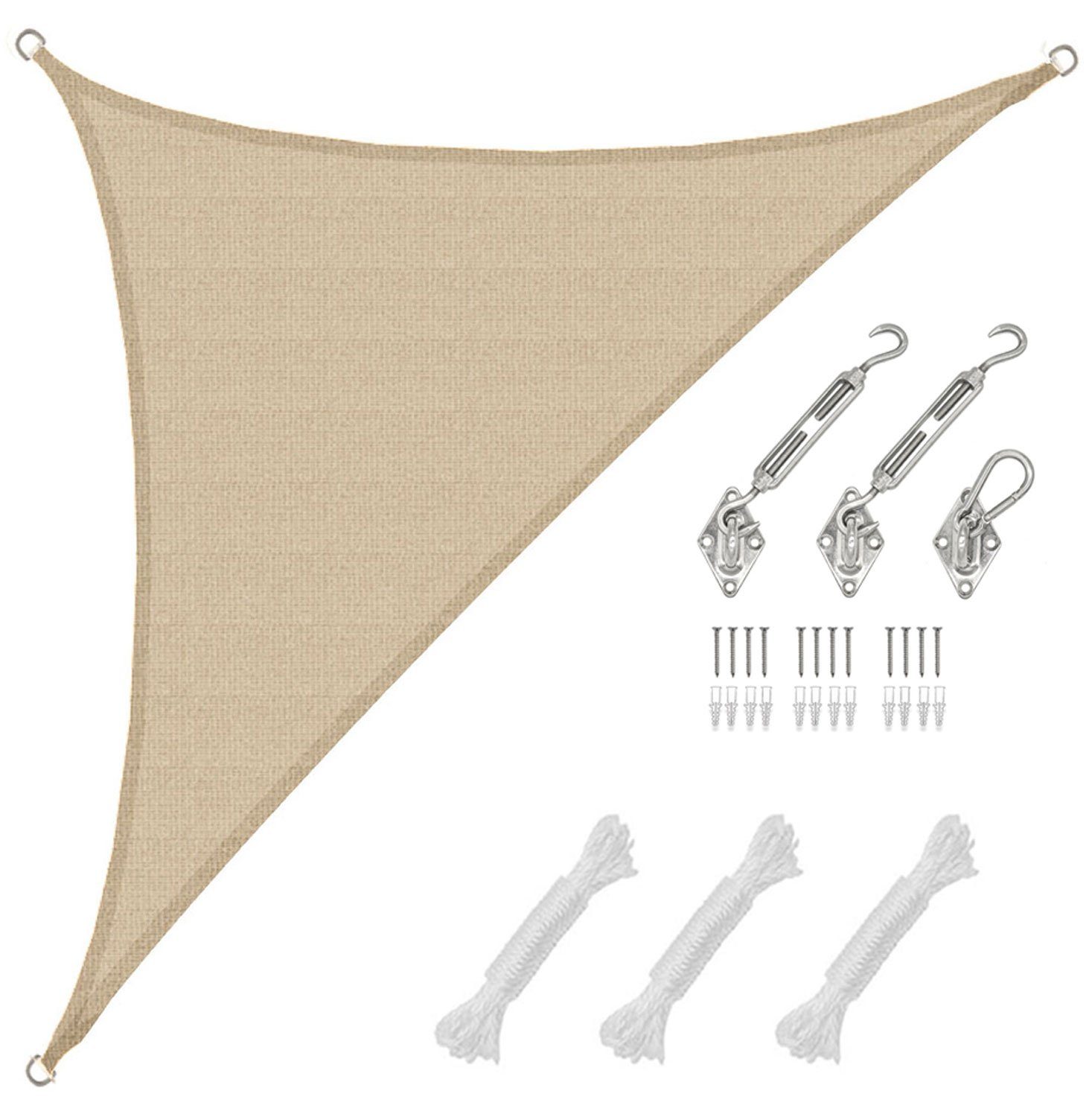 AMANKA Sonnensegel mit UV Schutz - 3 x 3 x 4,25 Winddurchlässig - Garten Terrasse Balkon, Wasserdurchlässiges HDPE Sonnenschutzsegel - Überdachung Dreieckig