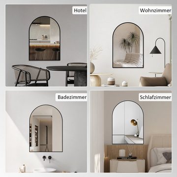 WDWRITTI Badspiegel mit Licht Wandspiegel Rundbogen Schwarz mit 60cm LED Wandleuchte (Spiegel mit Alurahmen, 60x80, 50x70cm), Badezimmerspiegel mit Beleuchtung Set