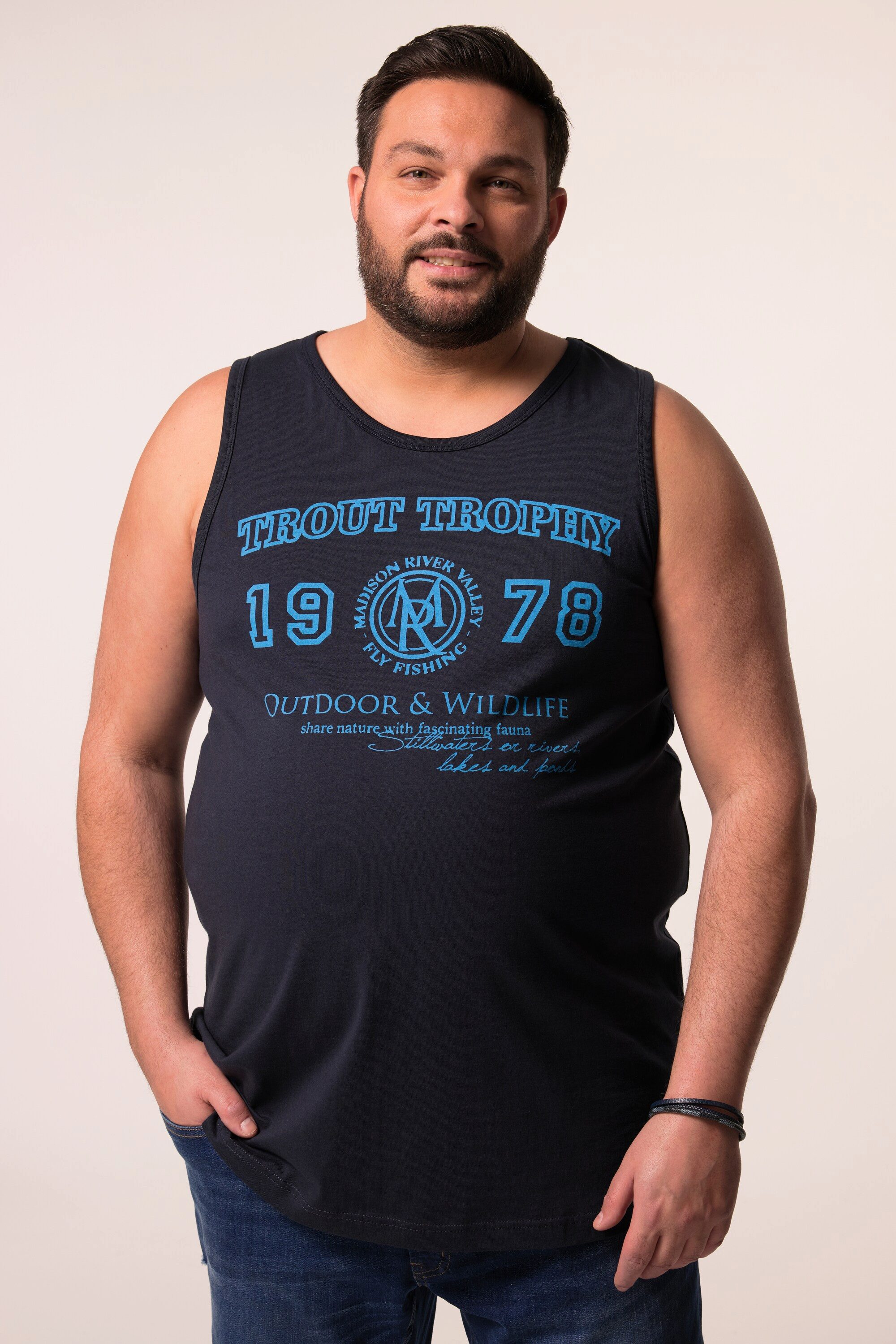 Men Plus T-Shirt Men+ Tanktop Unterhemd Print Rundhals bis 8 XL günstig online kaufen