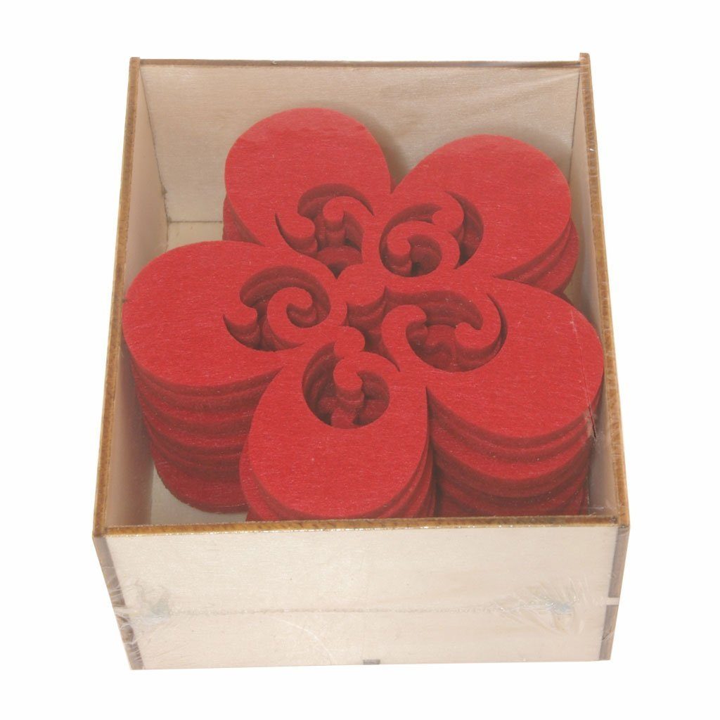 Packung, Rot Glas-Untersetzer 1 "Flower" Glasuntersetzer = Deko Aus 12 /Holzbox - - Stk. 21058-30, AS Filz - VE