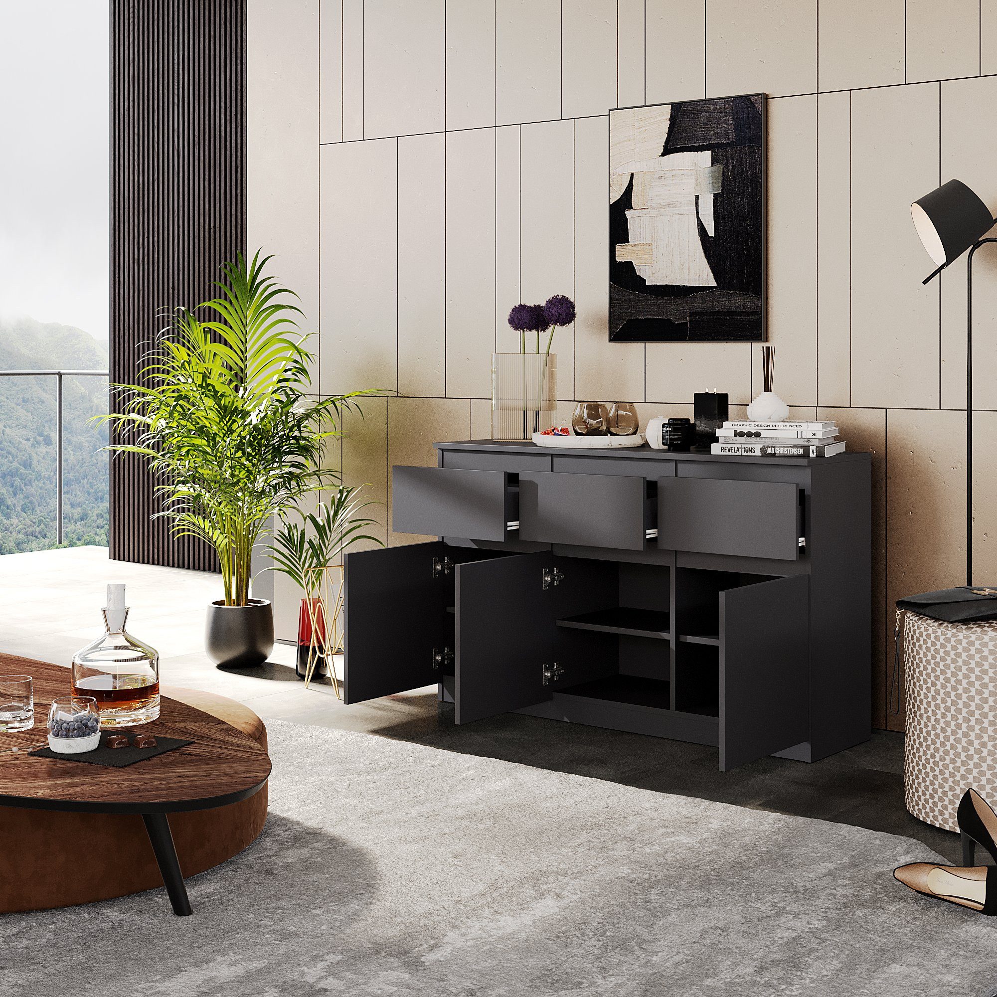 Furnica Kommode Sideboard NOAH 120cm - Anthrazit Grau