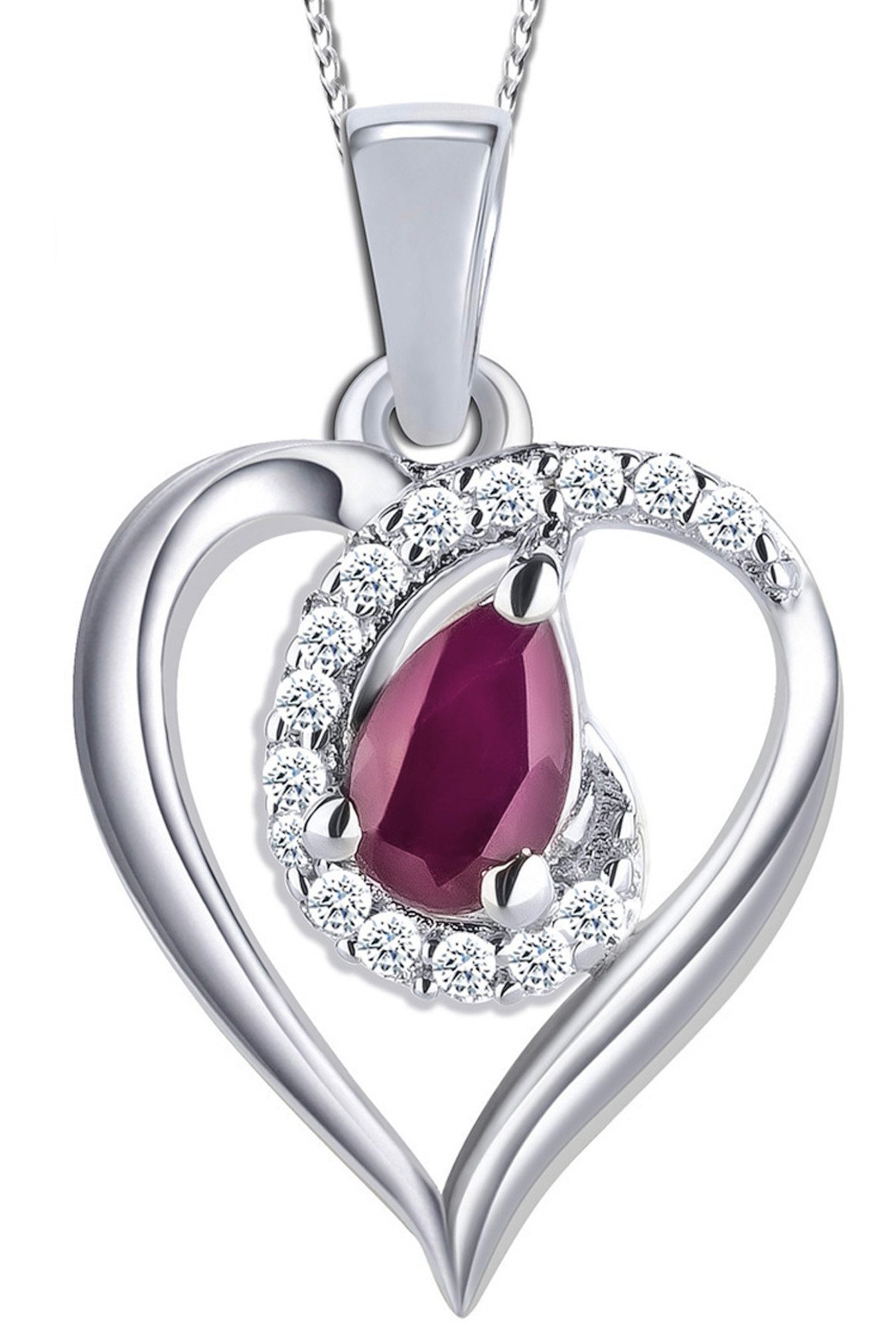 Herzkette echter Edelstein Rubin 925 Silber roter Stein Kette mit Anhänger