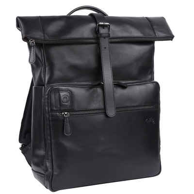 TUSC Tagesrucksack Taurus, Premium Rolltop Rucksack aus Leder für Laptop bis 17,3 Zoll.