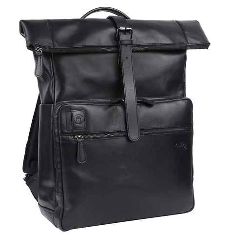 TUSC Tagesrucksack Taurus, Premium Rolltop Rucksack aus Leder für Laptop bis 17,3 Zoll.