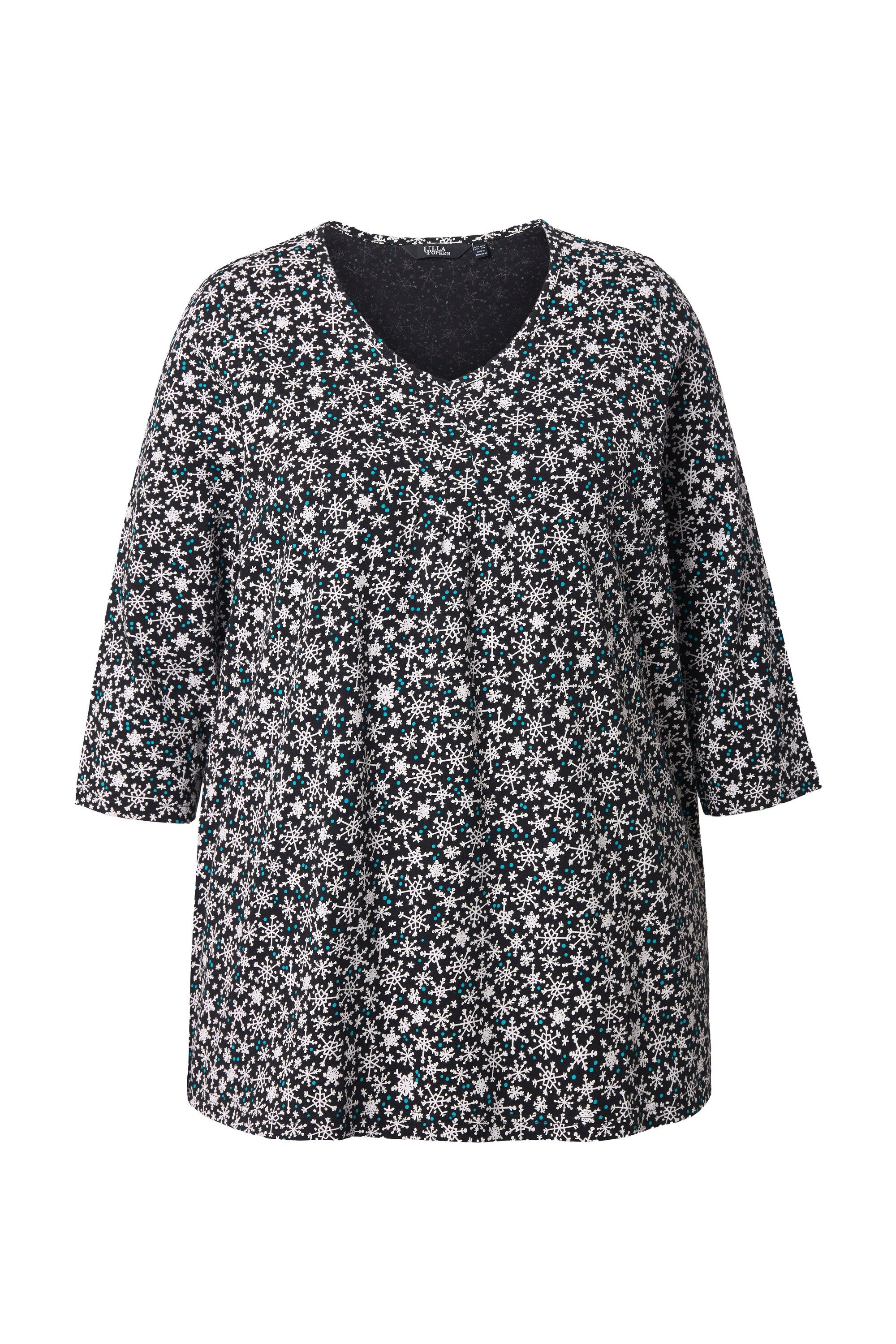 Ulla Popken T-Shirt Shirt Schneeflocken A-Linie V-Ausschnitt 3/4-Arm günstig online kaufen