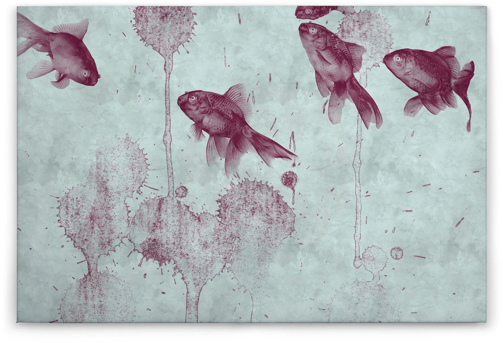 St), rot Bild Koi Fische türkis, Tiere Keilrahmen Création pond, Asiatisch (1 Leinwandbild A.S.