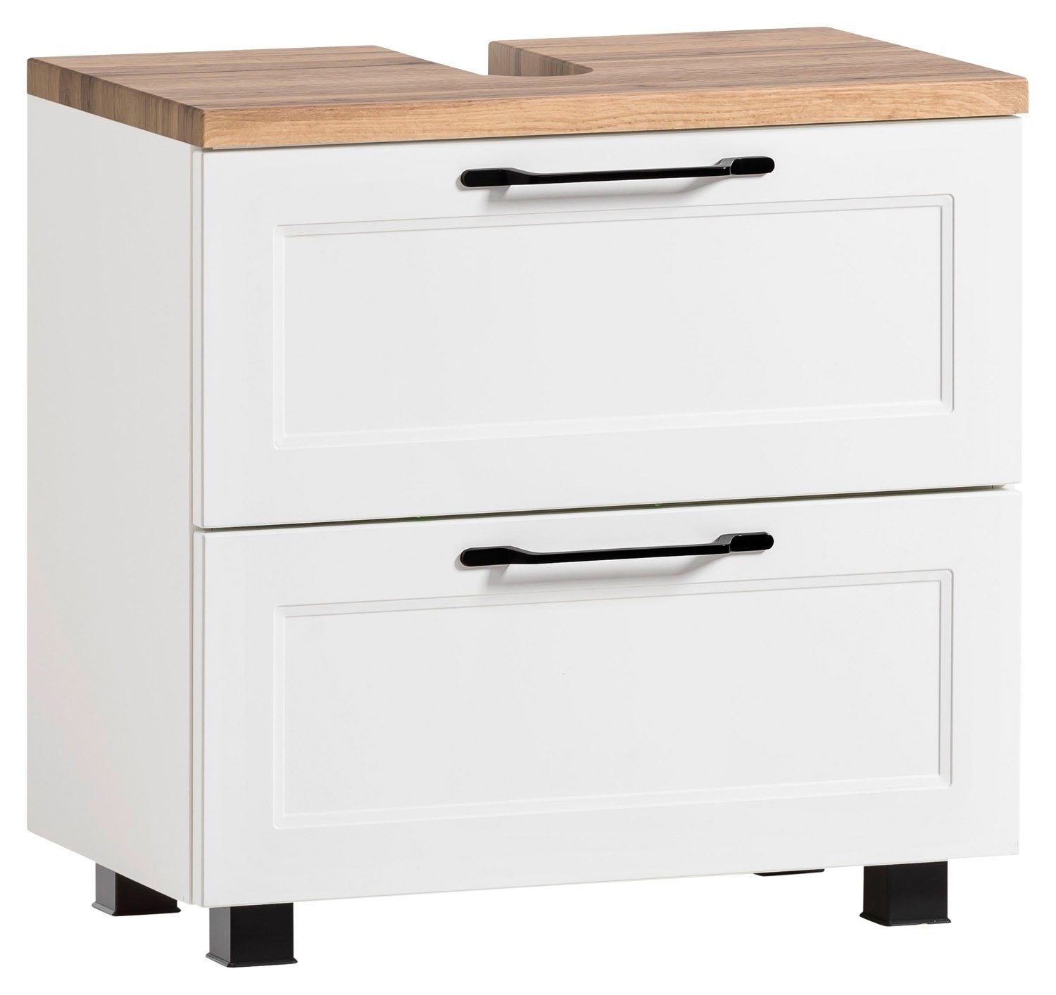 HELD MÖBEL Waschbeckenunterschrank MERAN, B 60 cm, Weiß matt, Wotaneiche De günstig online kaufen