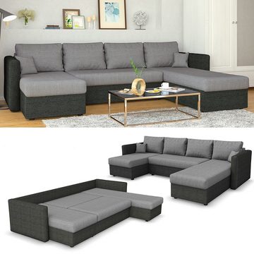 Vicco Wohnlandschaft Ecksofa mit Schlaffunktion XXL Grau / Anthrazit, mit Stauraum