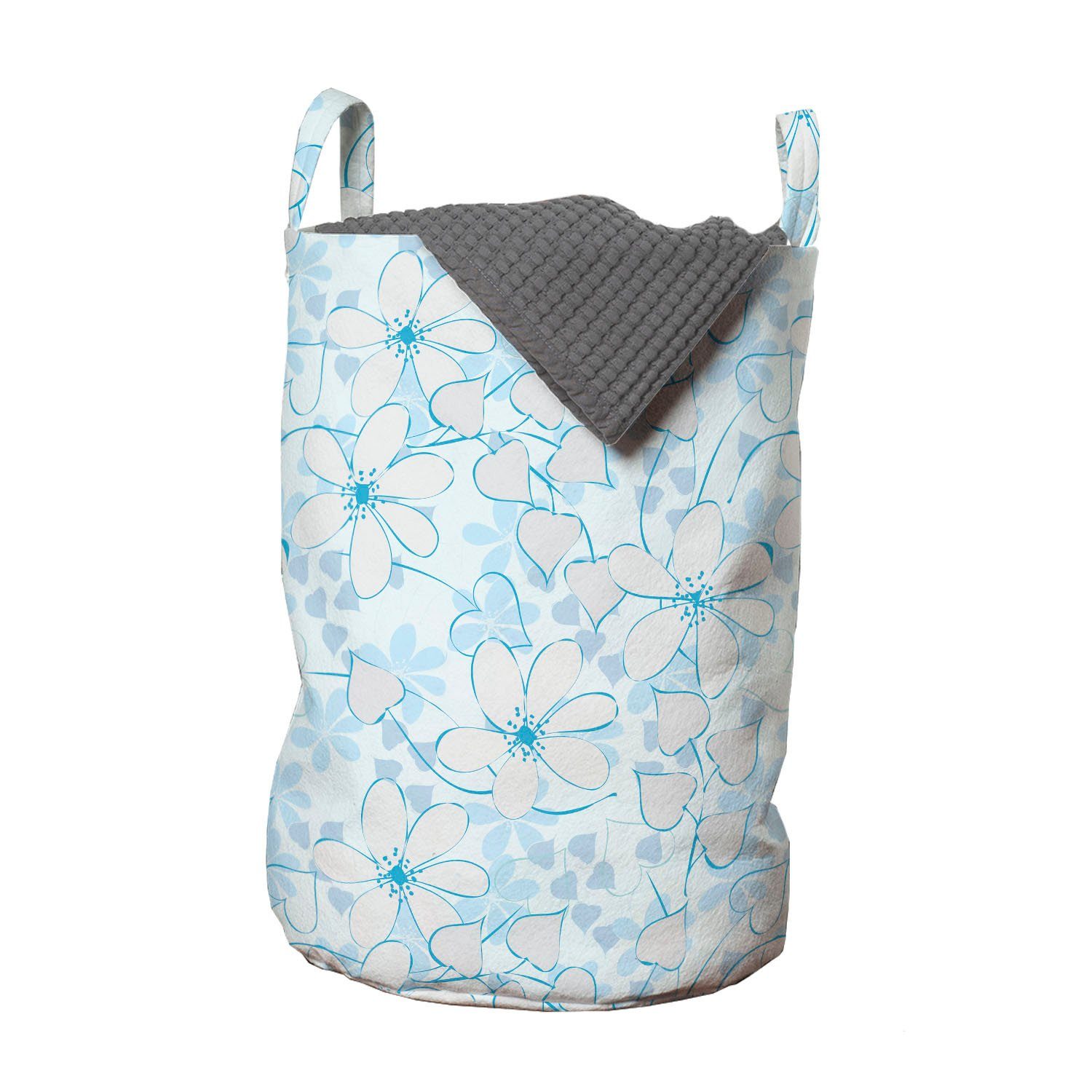 Abakuhaus Wäschesäckchen Wäschekorb mit Griffen Kordelzugverschluss für Waschsalons, Blau Abstrakte Blumen-Herzen