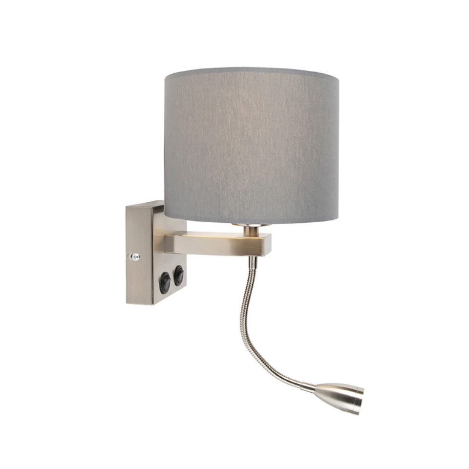 Qazqa LED Leselampe Brescia combi, Smarte Leuchte, LED wechselbar, Extra-Warmweiß, QAZQA Lese­leuchte, e27, Grau, Stahl, Modern