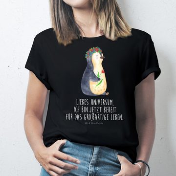 Mr. & Mrs. Panda T-Shirt Pinguin Blumenkranz - Schwarz - Geschenk, Ziele, Junggesellenabschied (1-tlg)