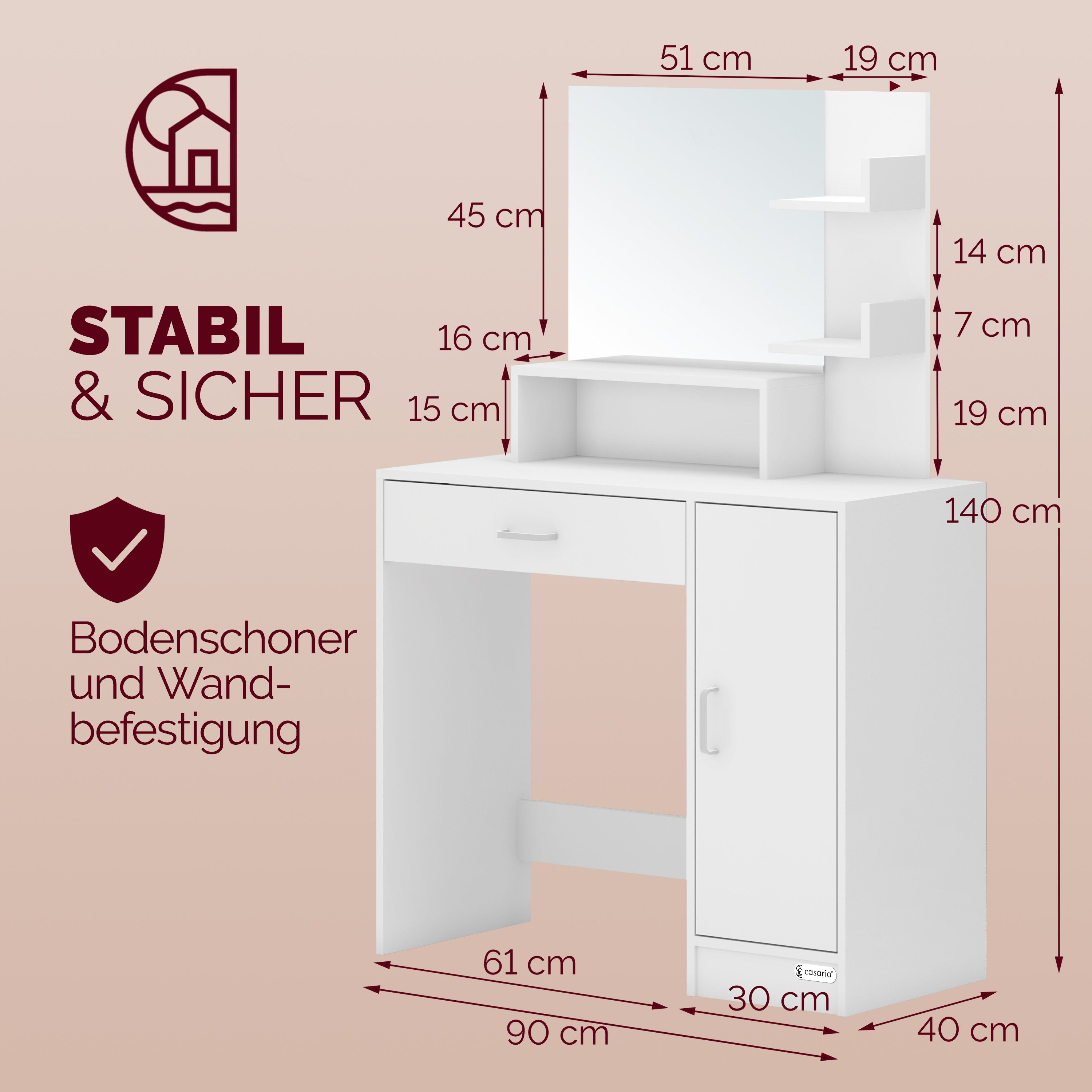 Casaria Schminktisch Jocelyn, mit Spiegel und günstig online kaufen
