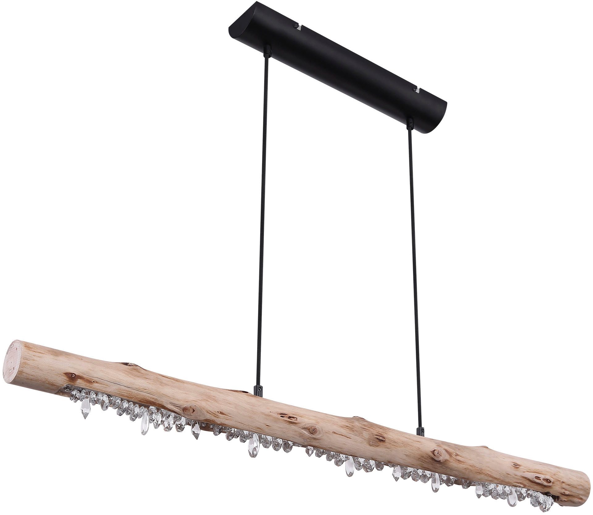 GLOBO LIGHTING Hängeleuchte FELICITAS, LED fest integriert, Warmweiß, Hängeleuchte Schwarz/Holz, Acrylkristalle, Stufenschalter, LED 15W – Bild 4 von 5