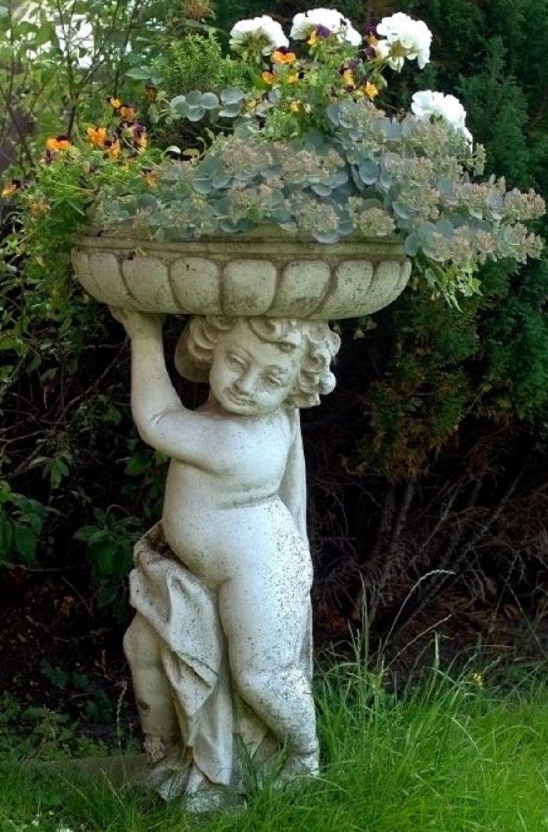 Ø Padrino cm Casa Skulptur Blumentopf H. - - Gartendeko Grau Skulptur mit 50 x Antik Jugendstil 86 Pflanzentopf