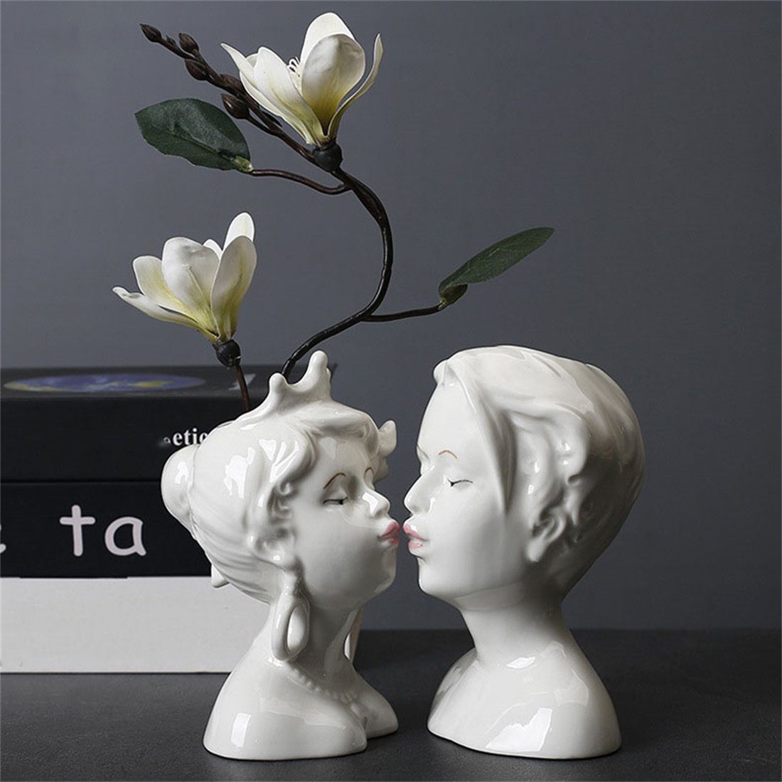 mit Gesicht, Weiß Dekovase HOPPO~ Keramikvase menschlichem Kreative Ornament Heimdekoration