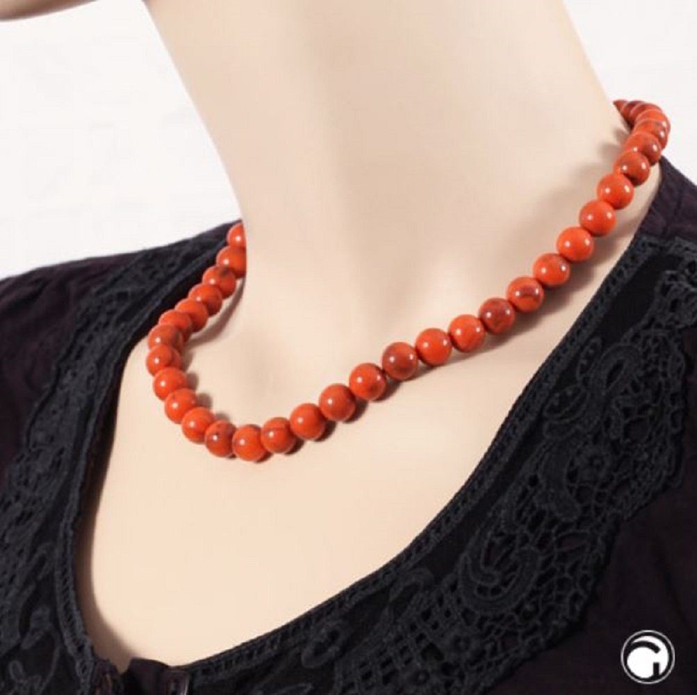 unbespielt Collier Kette mit Kunststoffperlen orange-schwarz-marmoriert 50 cm, Modeschmuck für Damen