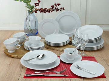 CreaTable Kombiservice Geschirr-Set Maria Theresia (30-tlg), 6 Personen, Porzellan, Service, weiß, klassische, traditionelle Form, 30 Teile für 6 Personen