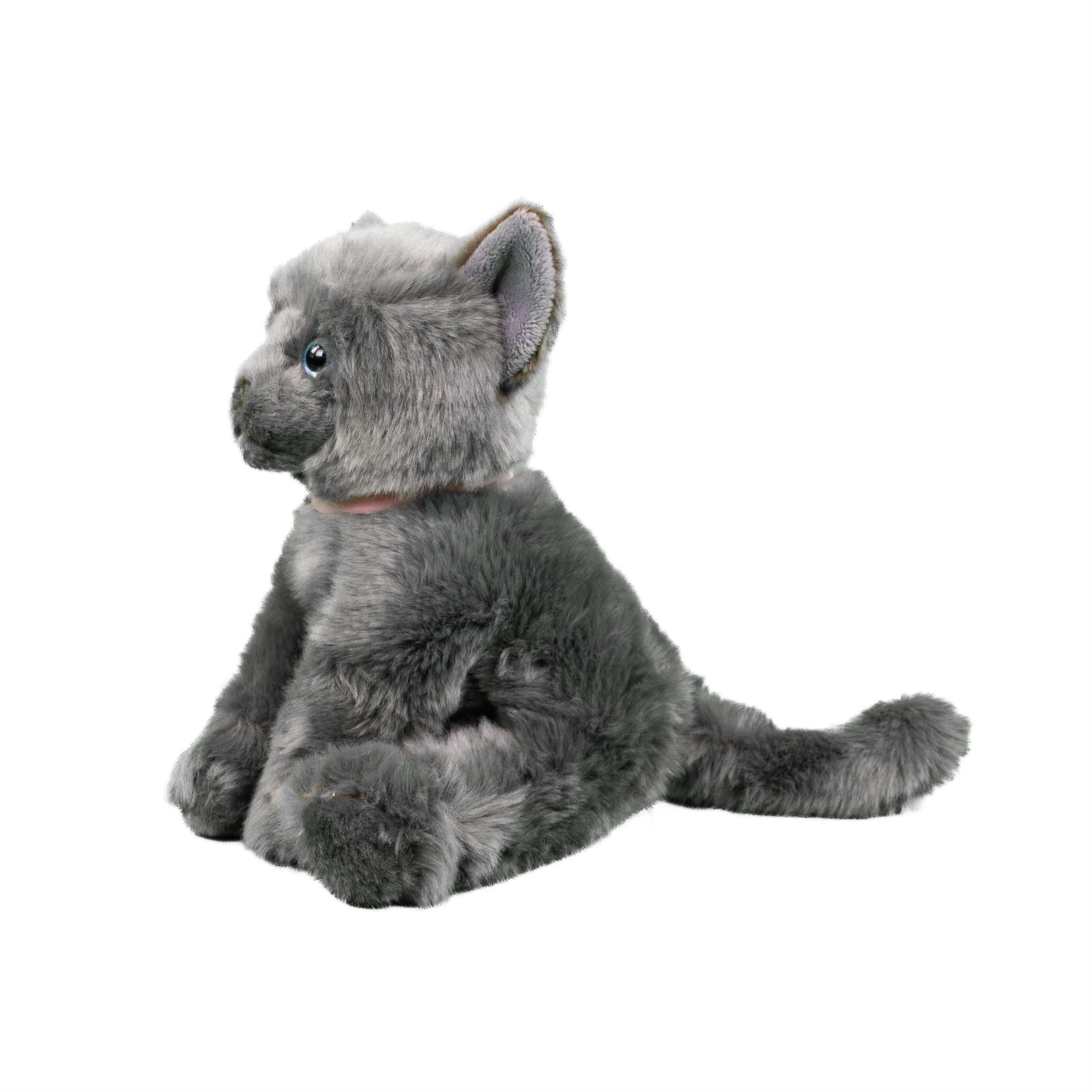 Teddys Rothenburg Kuscheltier Katze mit Halsband sitzend grau/rosa 25 cm Stoffkatze Plüschtier (Katze)