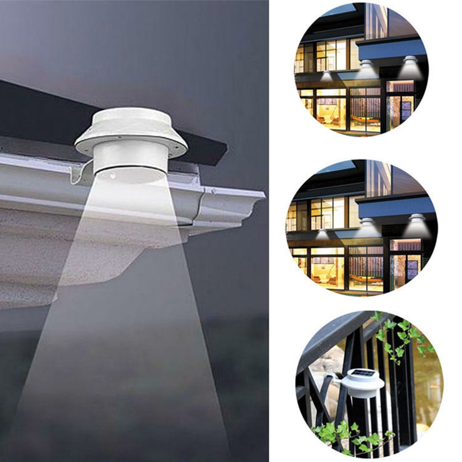 HAC24 LED Dachrinnenleuchte 8x Dachrinnenlampe Dachrinnen Lampe Regenrinne Solarleuchte, LED fest integriert, Kaltweiß, Je 3 LEDs Kaltweiß inkl. Befestigungsmaterial