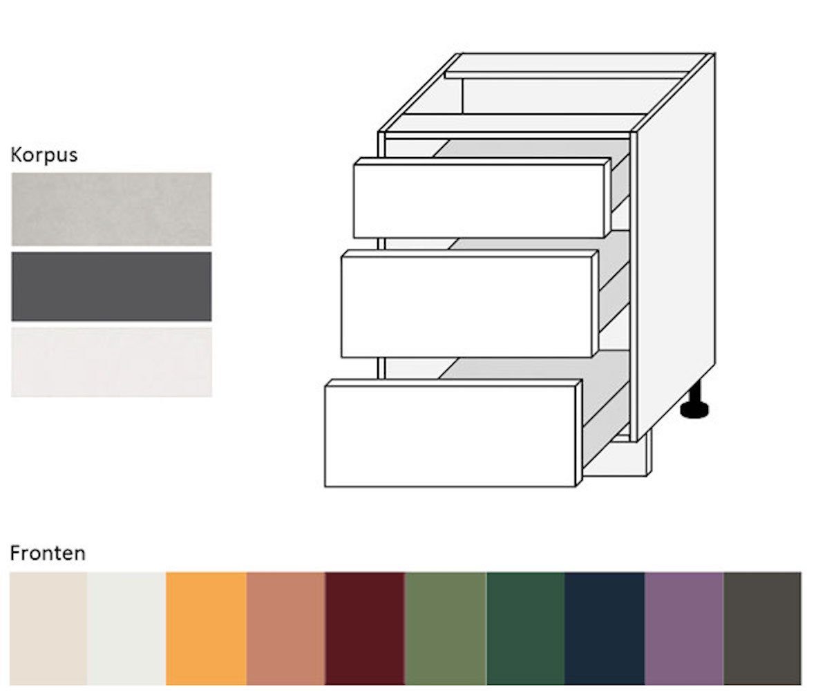 Unterschrank (Tivoli) Schubladen Tivoli 60cm Front- 3 wählbar 6011 Feldmann-Wohnen Korpusfarbe und RAL mit (Teilauszug) resedagrün matt