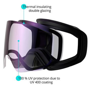 YEAZ Skibrille STEEZE ski- und snowboard-brille silber/schwarz, Premium-Ski- und Snowboardbrille für Erwachsene und Jugendliche