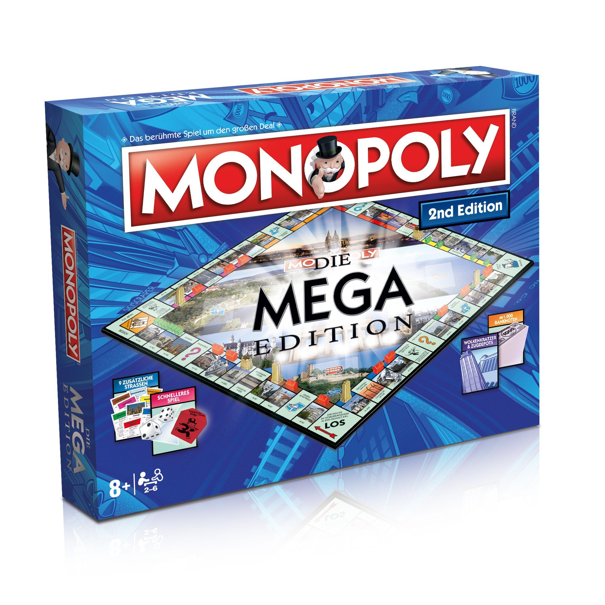 Winning Moves Spiel Monopoly Mega 2nd Edition, Brettspiel, mit Tempowürfel