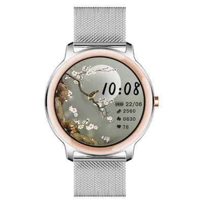 TPFNet SW09 Smartwatch (2.79 cm/1.10 Zoll), mit Milanaise Armband für Damen - individuelles Display - Armbanduhr mit Musiksteuerung, Herzfrequenz, Schrittzähler, Kalorien, Social Media etc., Silber
