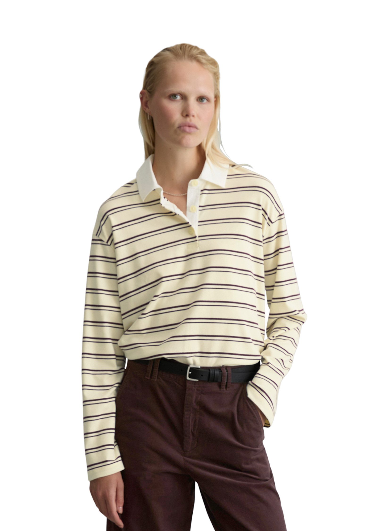 Marc O'Polo DENIM Langarm-Poloshirt aus gestreiftem Heavy Jersey