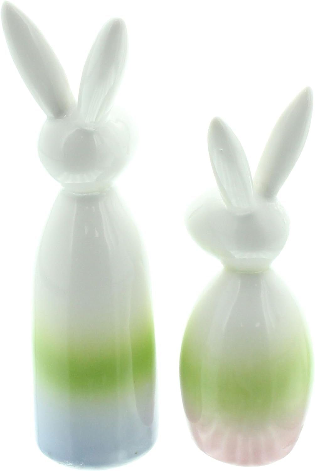 Dekoleidenschaft Osterhase Dekofigur Hase "Pastell" aus Porzellan, weiß glänzend, 14 + 17 cm hoch (2 St., im Set), Osterdeko, Osterhase, Figurenset, moderne Frühlingsdeko, Porzellandeko