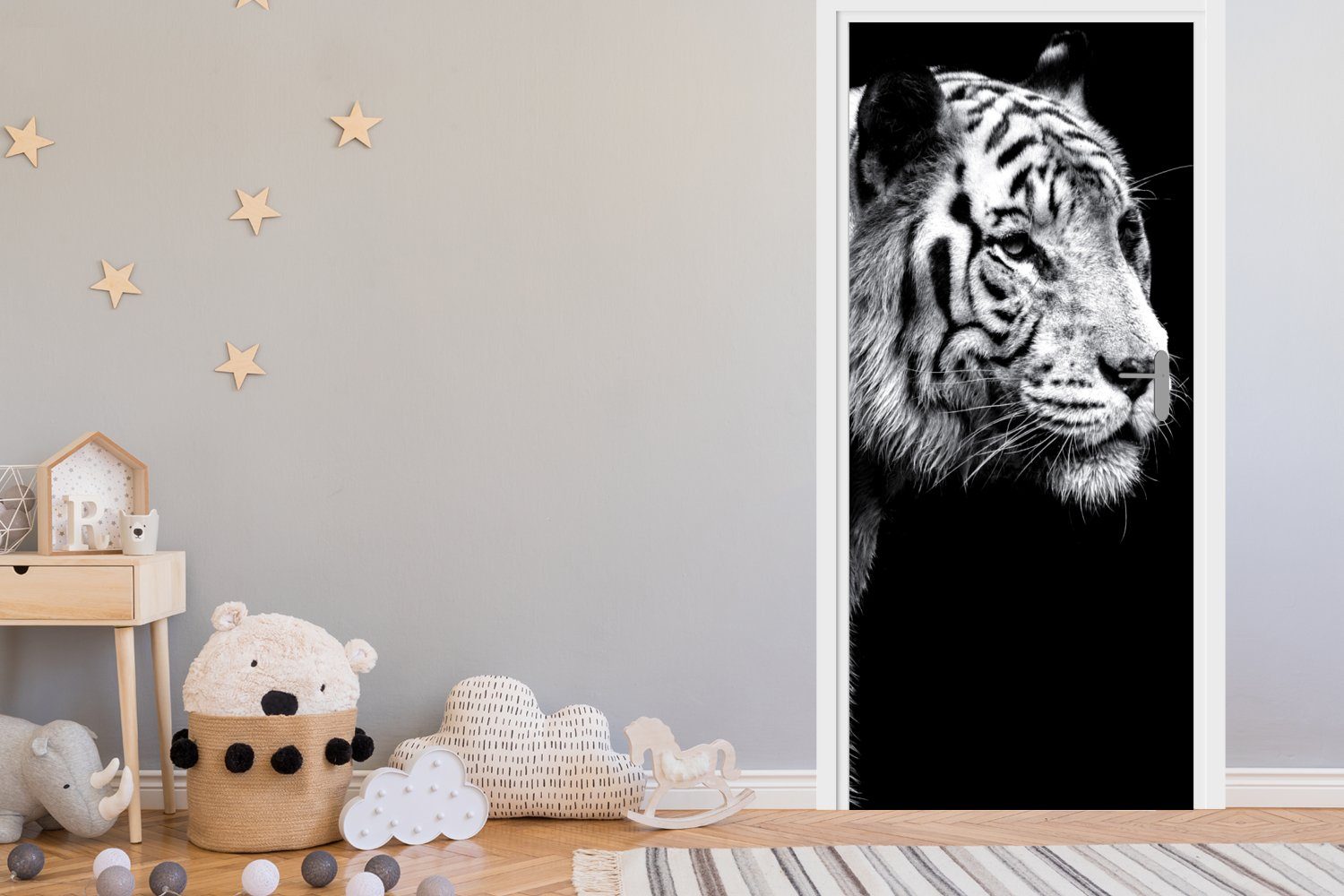 MuchoWow Türtapete Tierprofil Tiger in schwarz bedruckt, Tür, 75x205 Türaufkleber, für weiß, (1 und Fototapete cm Matt, St)
