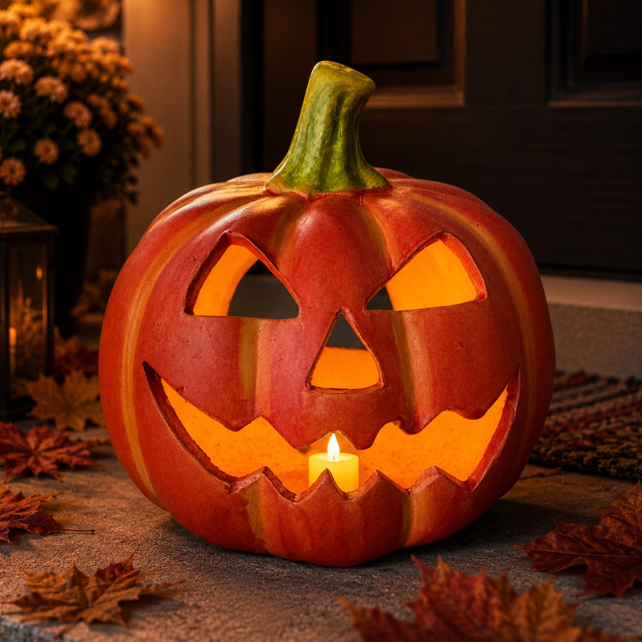 matches21 HOME & HOBBY Dekofigur Kürbis-Laterne als LED Halloween-Deko Windlicht in 14x15 cm (1 St), Gruseliger Jack-O-Lantern Deko-Kürbis als innen außen Herbst-Deko