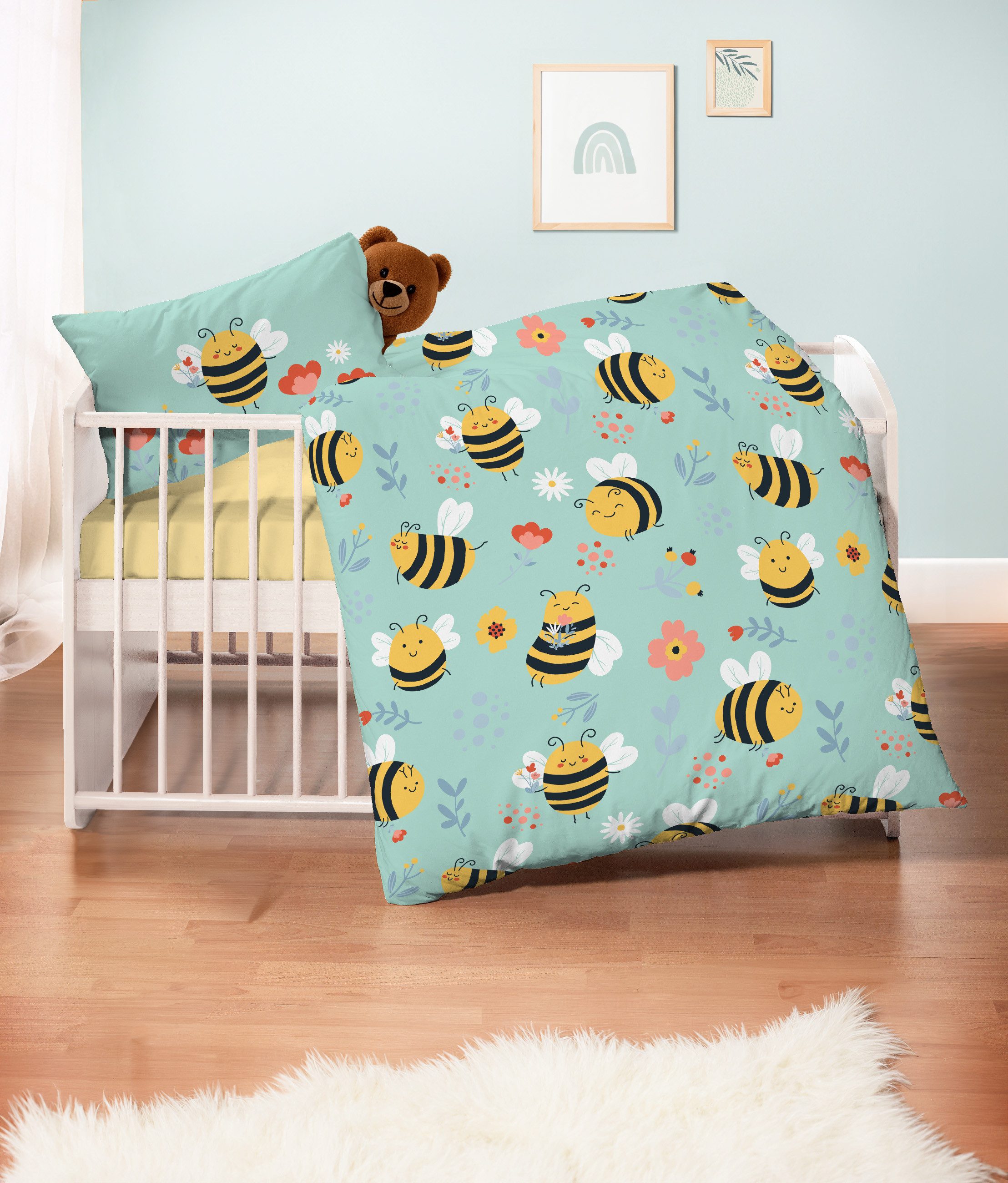 Stoffschmiede Kinderbettwäsche, 3-Teilig, Biene, Bio-Baumwolle