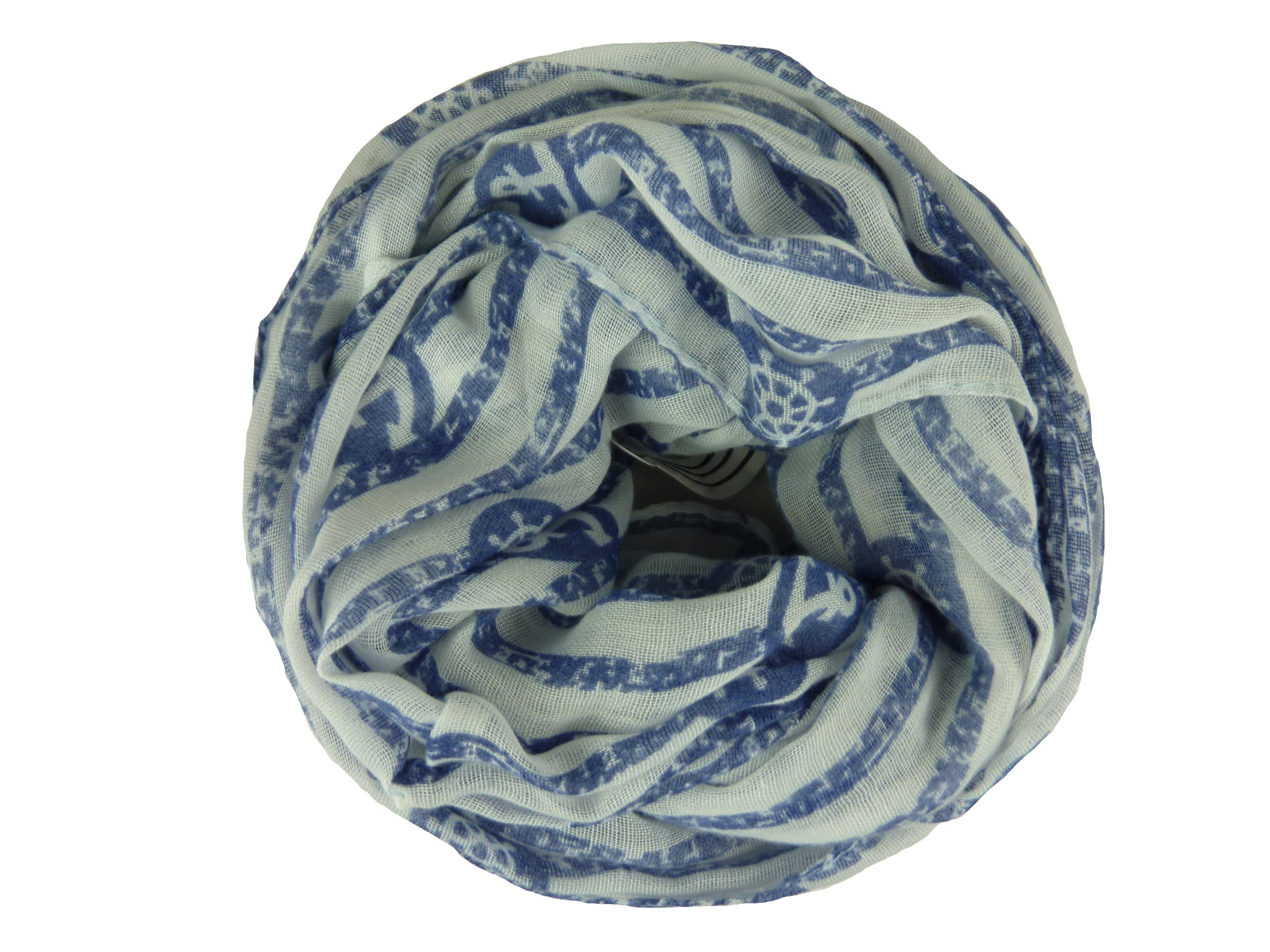 Taschen4life Loop Damen Loop Schal 50% Baumwolle QSWB-52, Anker und Streifen Muster, Schlauchschal weiß/blau