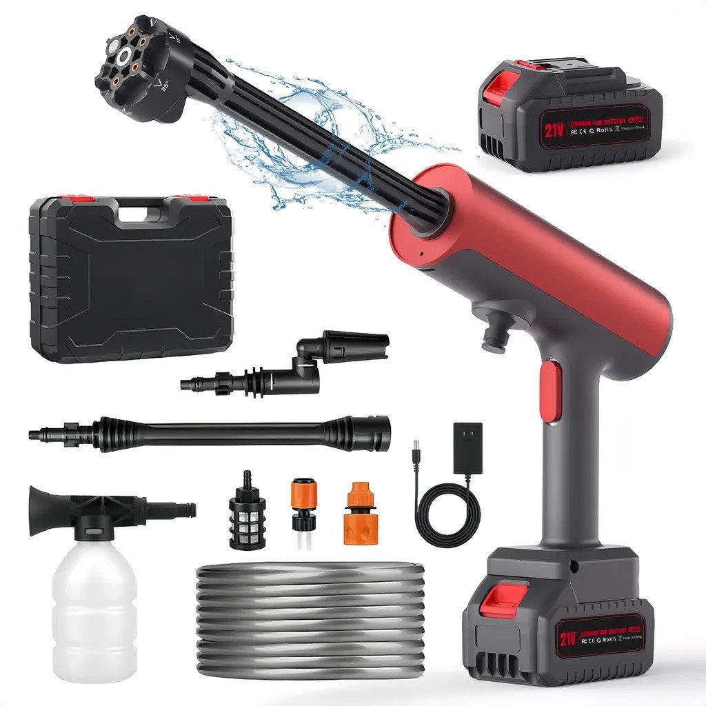 ANTCOOL Hochdruckreiniger Akku-Hochdruckreiniger 6-in-1, 180° Düse, 2×4000mAh, 5m Schlauch