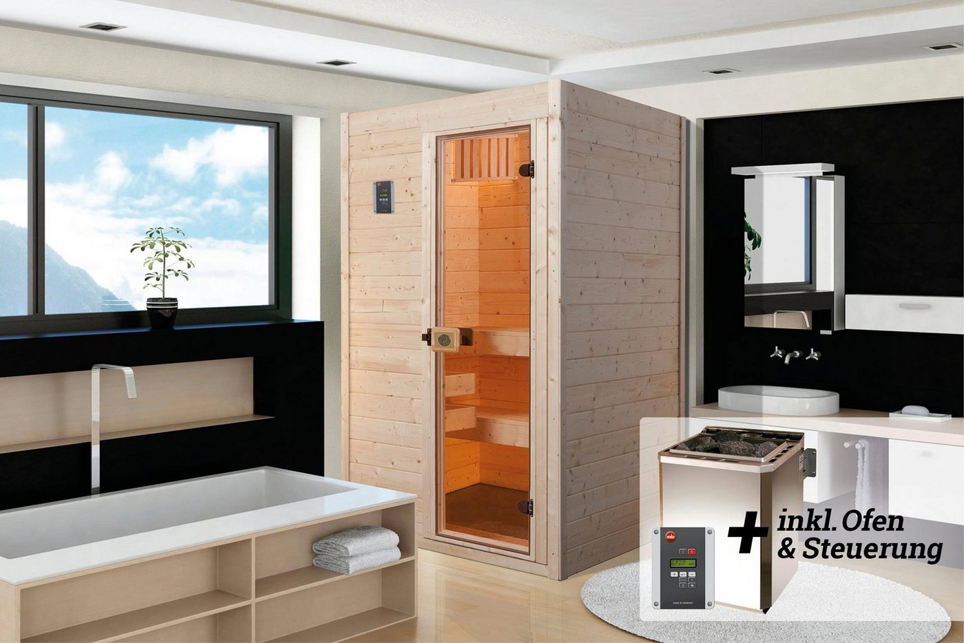 Thumbnail - weka Sauna Valida, BxTxH: 139 x 139 x 203,5 cm, 38 mm, (Set) 4,5 kW Bio-Ofen mit digitaler Steuerung