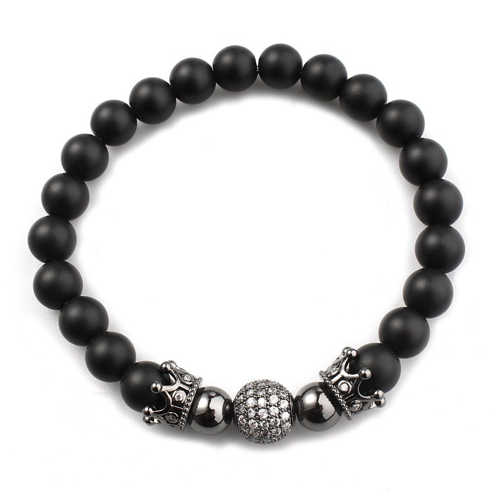 Haiaveng Bettelarmband Perlenarmband, Kupferperlen-Kronenzirconia-Armband, Frosted Perlenarmband Perlen Buddha
