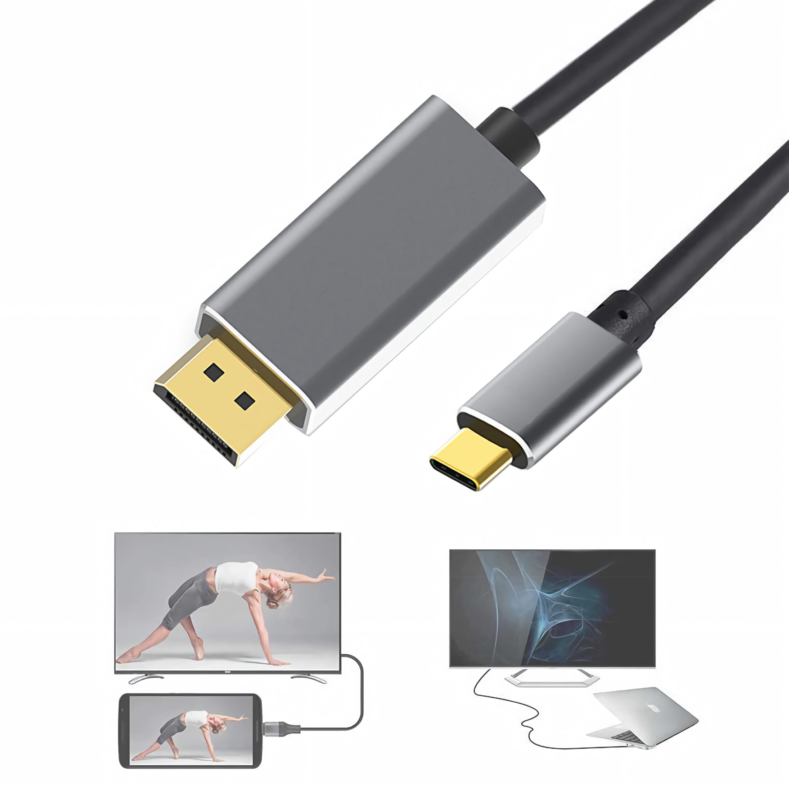 Bolwins E30 USB C auf DisplayPort Kabel 4K 1.8m USB Typ C zu DisplayPort Kabel Video-Kabel, USB-C (Typ-C) Stecker, DisplayPort Stecker (180 cm), USB-C auf Displ – Bild 2 von 5