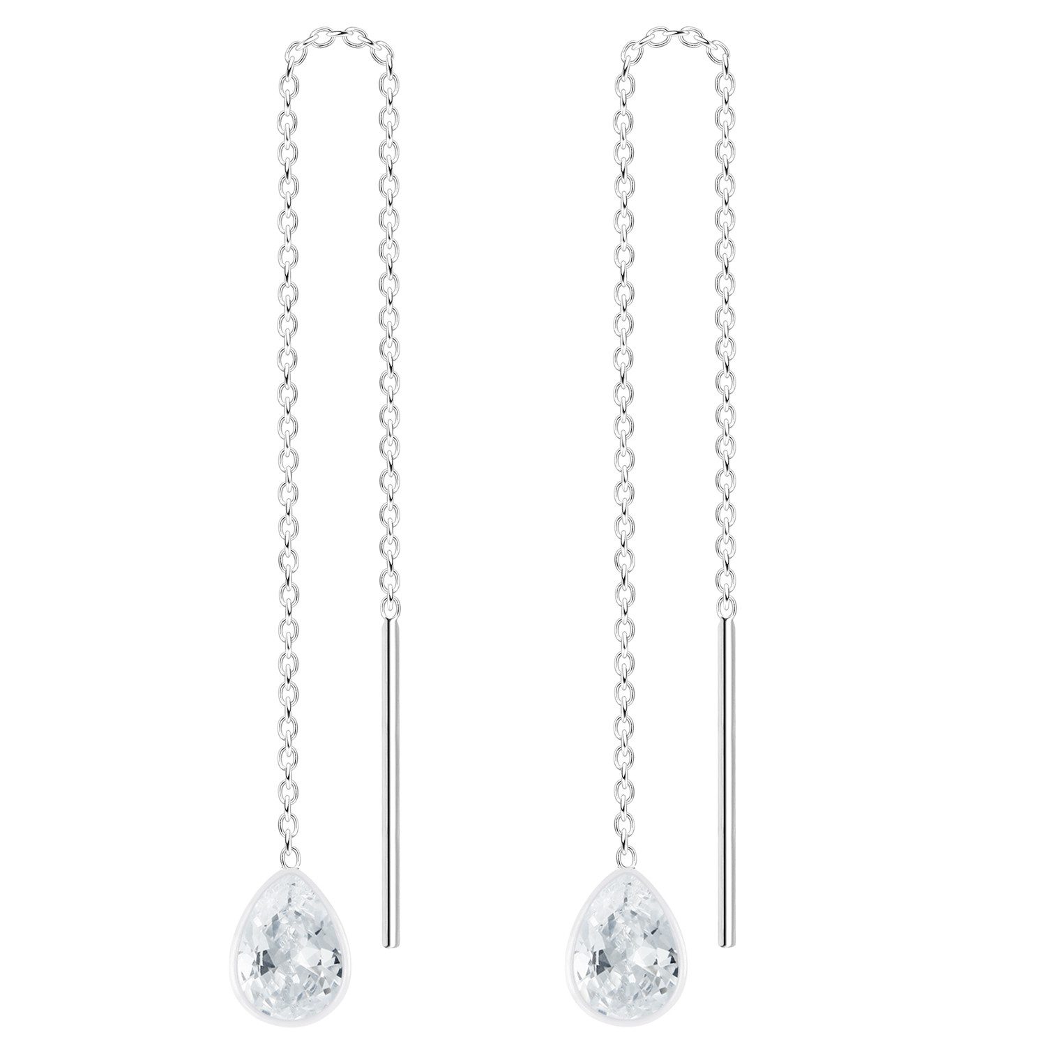 LÖB Paar Ohrhänger Durchzieher 925 Silber Zirkonia Oval Tropfen Anhänger Ohrringe Hängend (Geschenke für Frauen Damen Beste Freundin Mutter Mama Ehefrau Oma sie zum Geburtstag Schmuck Sommer, Inkl. Schmuckbox), Einfädler zum Durchziehen Kurz Strass Tropfenform Stein Brautschmuck
