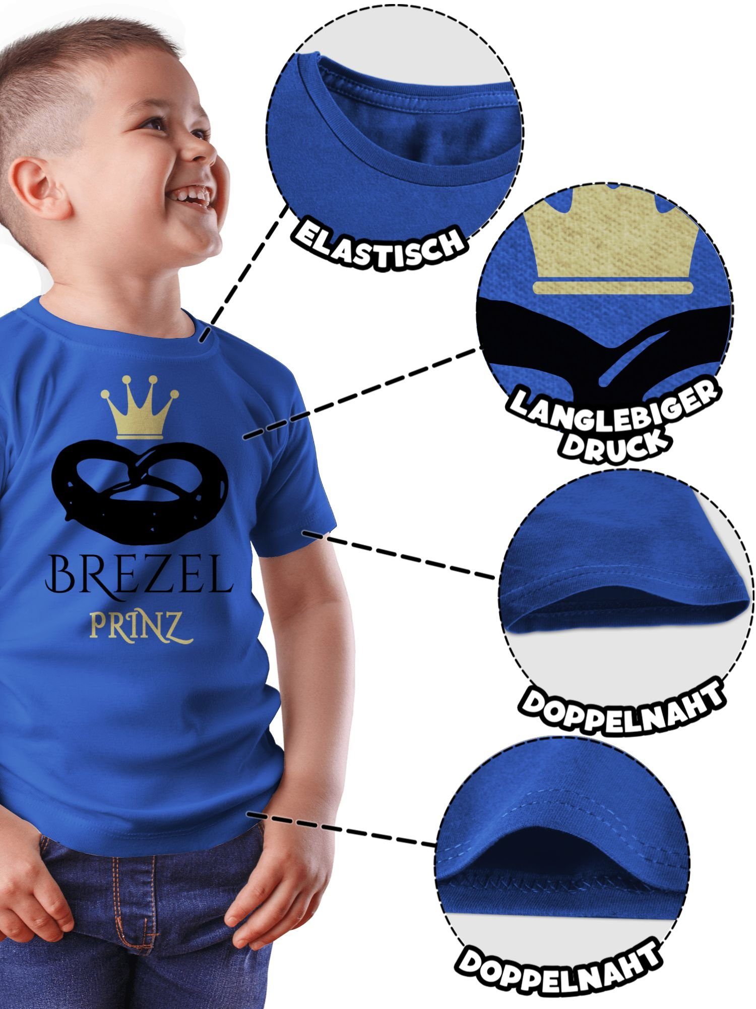 Prinz T-Shirt Mode Outfit Oktoberfest für Shirtracer Brezel Kinder Royalblau 2